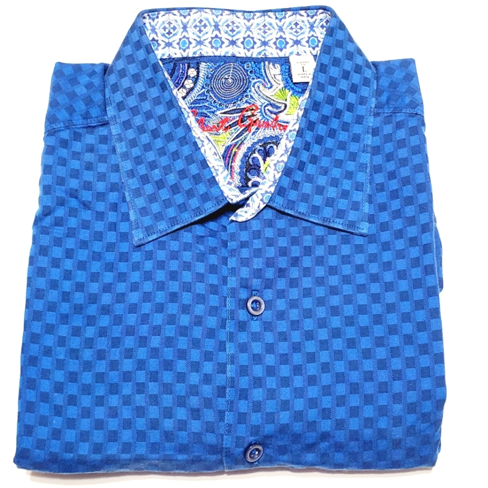 Robert Graham Blue Geometric Pattern Men's Casual Long Sleeve Shirt Large